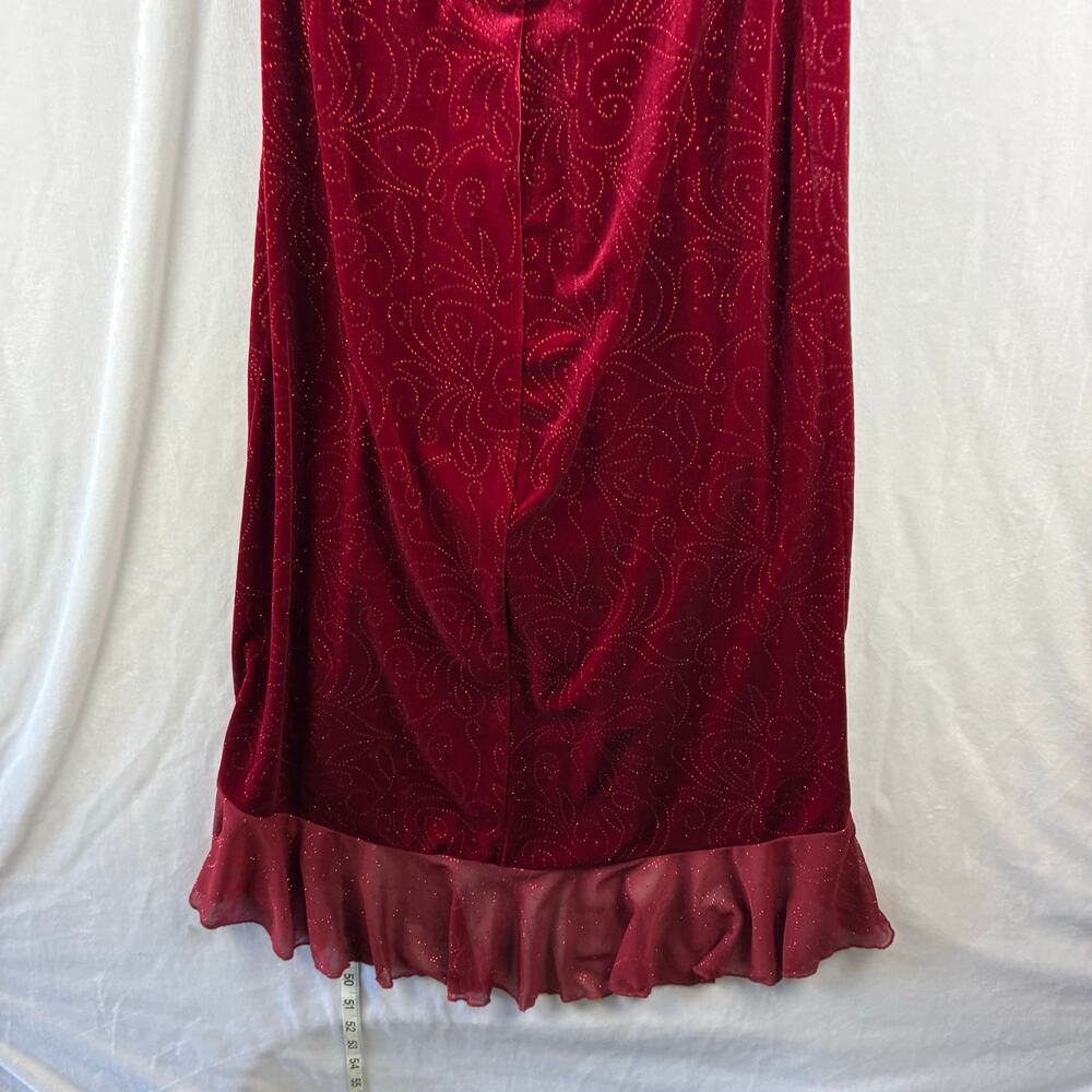 Vtg City Triangles Red Velvet Sparkle Halter Hi Low Dress Prom Gothic Ruffle Mob - Picture 8 of 11